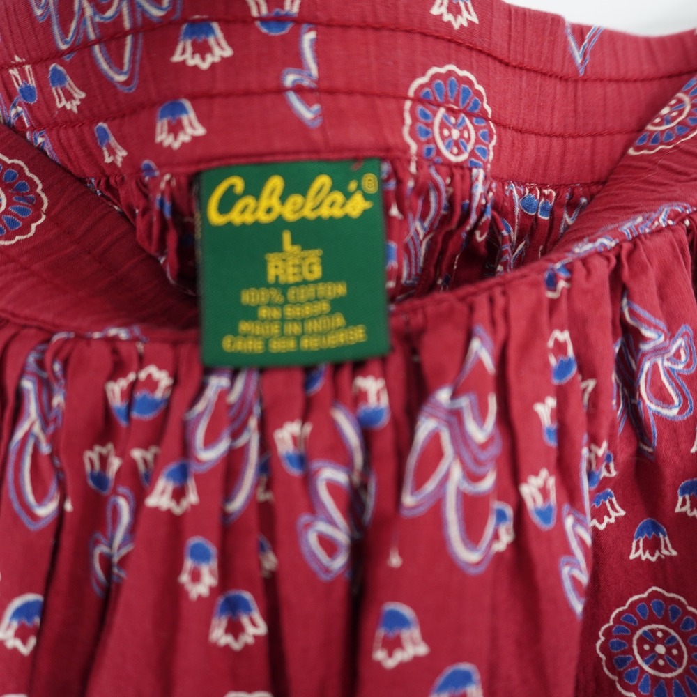 Cabela's Maxi Skirt Women Large Red Cotton Floral Block Print Elastic Waist - Picture 4 of 5
